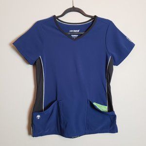 HH360 Healing Hands Navy Blue Black Contrast Shona V-Neck Scrub Top Small